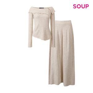 [숲]프릴 오프숄더 버튼 니트 와이드 팬츠 셋업 S5CST09