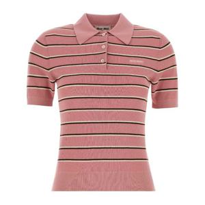 미우미우 자수 스트라이프 스트레치 폴로 티셔츠 MMLB35SOOO183