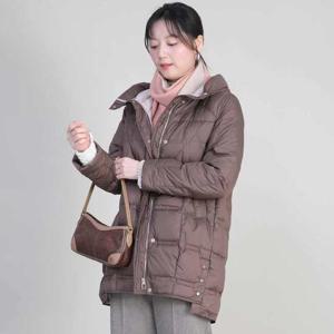 애비뉴투지 엄마옷 벌룬 경량 오리털 후드 하이넥 봄 가을 하프 패딩 J01609