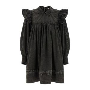 가니 블랙 워시드 코튼 러플 미니 원피스 A1030125 099