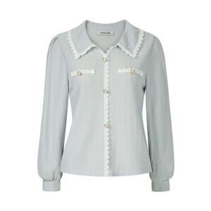 [포커스]포커스 레이스 배색 카라 와플 블라우스_VF6S1BL5041