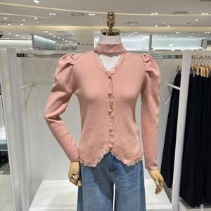 [밸리걸] 레이스 트리밍 버튼 니트 497429