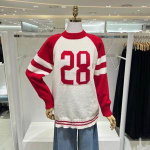 [밸리걸] 캐주얼 레터링 배색 니트 498099