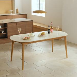 [다우닝] 노에뜨 오벌 원목 포세린 세라믹 1600 식탁