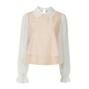 [포커스]크로셰 레이스 배색 시스루 블라우스 PBVFF6S1BL5021