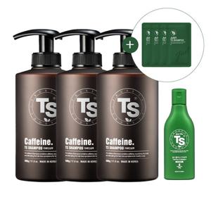 [티에스] TS 카페인 샴푸 500g 3개 + TS 골드플러스 샴푸 100g 1개 + 저스트 TS 샴푸 샤쉐 6g 4개