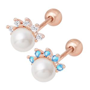 [미니아트] 진주크라운 14K 로즈골드핀 금침 진주 큐빅 피어싱