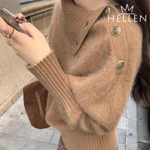 [헬렌] 버튼 터틀넥 언발란스 카라넥 여성 니트 스웨터 겨울 아리첸니트 B-812