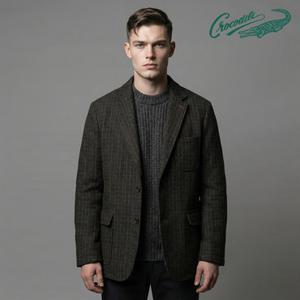 [TAG가 450,000] 크로커다일 남성 울혼방 체크 퀄팅 안감 자켓