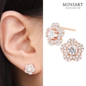 [미니아트] 14K GF 큐빅 블링 꽃 골드필드 일자 침 귀걸이