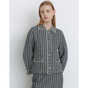 닥스 여성 24FW 반값세일SET-UP울 네이비 글리터 하운드투스 패턴 카라 가디건 DLSW4D809N3