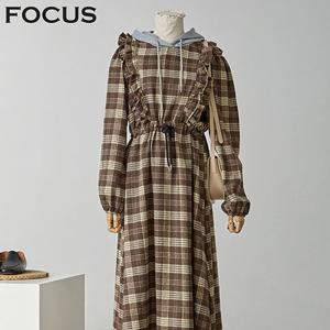 [포커스]포커스 체크프릴후드원피스_FF2I7OP0175