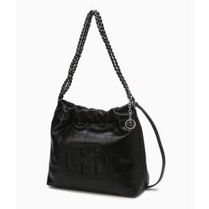 [[헤지스ACC] H패치 블랙 레더 퀼팅 실버 체인 호보 숄더백 M HIBA5E541SV