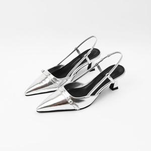 [신난다슈] 여성 구두 슬링백 힐 5cm 여자 스틸레토 펌프스 힐 미들힐 밴딩 NF255200 실버