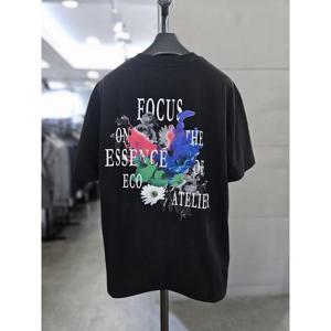 바쏘옴므 세이브존03 바쏘옴므 25 블랙 SORONA 면혼방 플라워프린팅레터링라운드반팔티셔츠 WSAGZ2KR22A