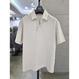 바쏘옴므 세이브존03 바쏘옴므 남자 여름 베이지 오픈 카라 반팔 티셔츠 BSAGZ2KT78A