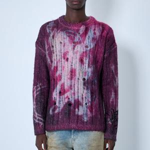 26 SS 디스트레스트 피니쉬 올오버 프린팅 울 블랜드 니트 스웨터 퍼플 B60359 AD8