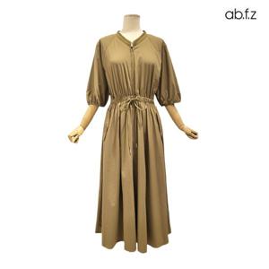 [에이비에프지]지퍼 포인트 V넥 7부 솔리드 롱 원피스 APZ5HO01G