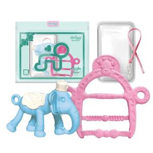 앙쥬 치발기 2종세트_3D코끼리(파랑)+기린팔찌(분훙)