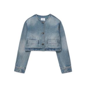 커버낫자켓 CQK CO2403JK70-BL 우먼 크롭 카라리스 데님 자켓 Blue