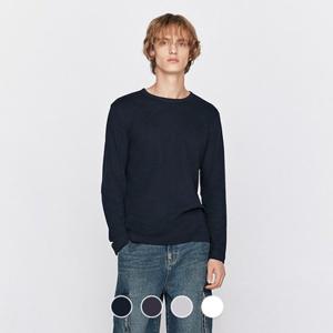 [지오다노] 남성 겨울 기모 라운드넥 기본핏 솔리드 무지 면 긴팔 티셔츠 025950