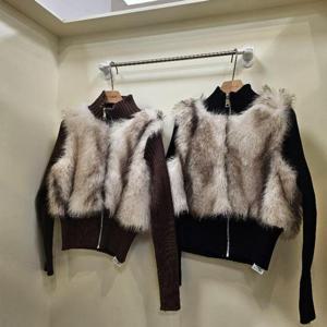 스테파니 HC07 골지 퍼 차이나  니트배색 자켓 A25JK5430