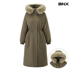 [BNX] 후드 퍼 허리 스트링 롱 야상 점퍼 (BX4JP049L0)
