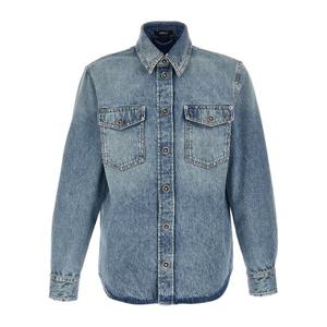 베르사체 메두사 스터드 장식 스톤워시 데님 셔츠 10227471A168