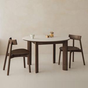 레브 2인용 원형 세라믹 원목 테이블 1000 세트 2colors (식탁+의자2)