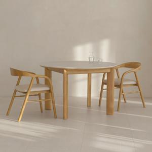 이던 2인용 원형 세라믹 원목 테이블 1000 세트 2colors (식탁+의자2)
