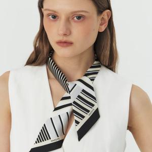 [헤지스] 블랙 스트라이프 쁘띠 실크 스카프 HISC5F815BK