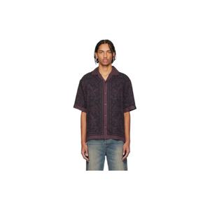 25 FW Hugo 남성 버건디 오버사이즈 핏 디지털 프린트 셔츠 261084M192020