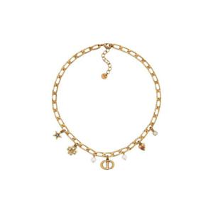 디올 럭키 참 네클리스 앤티크 골드 피니쉬 메탈 화이트 레진 펄 앤 멀티컬러 크리스탈 N2855WOMCY-D09X