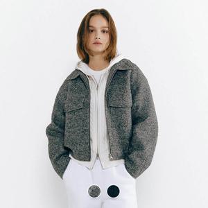 [지오다노]여자 자켓 울  블렌드 밀링지 카라 숏 집업 재킷 375502