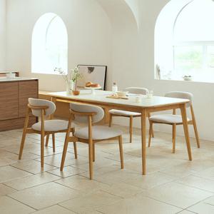 [다우닝] 노에뜨 스퀘어 원목 포세린 세라믹 4인 1600 식탁세트
