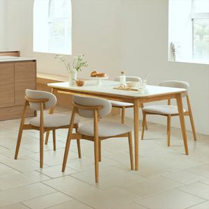 [다우닝] 노에뜨 스퀘어 원목 포세린 세라믹 4인 1400 식탁세트