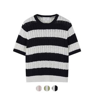 [폴햄][폴햄] 여성 부클 케이블 스트라이프 반팔니트_PHE2ER2070