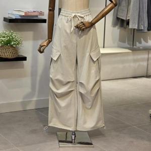 [반에이크]VB5YSLM313Z_핀턱 포인트 카고 와이드 팬츠