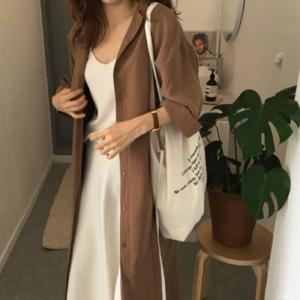 [슈썸][슈썸] 원피스형블라우스 롱셔츠 가디건 허리끈 WS-ST01 (