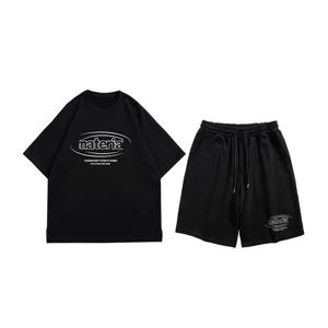 남성 심플 레터링 반팔 트레이닝 세트 TZ623