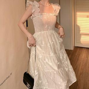 자수원피스 프릴 바캉스룩 100215 자수 여행 원피스