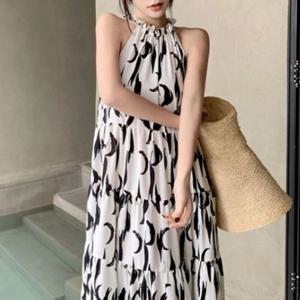 홀터나시 바캉스 캉캉패턴 F006362 비치웨어 롱원피스