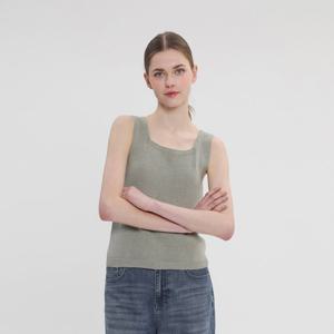 [UNIT]리사이클 린넨 혼방 사각넥 니트 슬리브리스 탑 [UFJKSN242N]