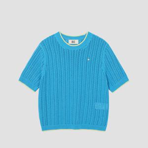 [UNIT]코튼 크루넥 스카시 배색 니트 [UFJKCN217N-BLUE]