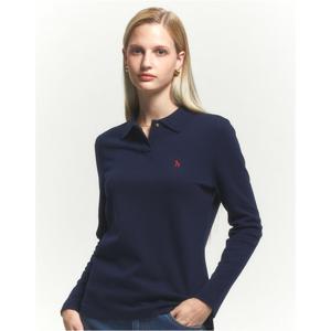 헤지스 여성 24FW 가격인하면 네이비 긴소매 피케 티셔츠 HSTS4DC81N2