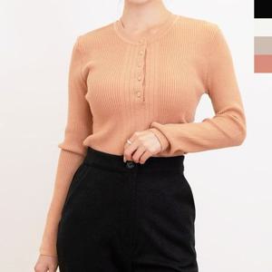 라운드 여성상의 V0631535 니트티 골지 버튼