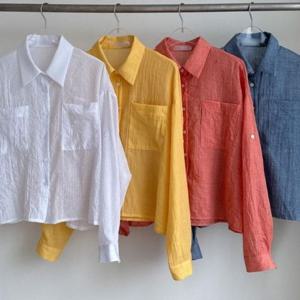 크롭 빅사이즈 포켓 아사 305P315S 의류 남방