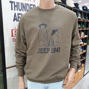 [지프]JP1TSU894 기획 테두리 곰 맨투맨 2024년 카키 티셔츠_SC