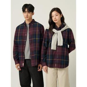 [빈폴멘] [Essential] 남녀공용 플란넬 헤릿 체크 셔츠 - 와인 (BC5964E06Z)