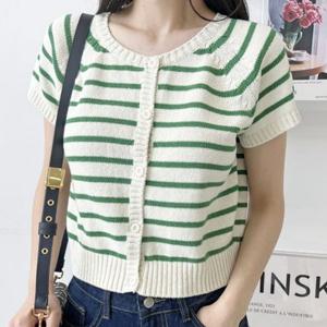 시스루 라운드단가라반팔니트가디건 DJJ1089